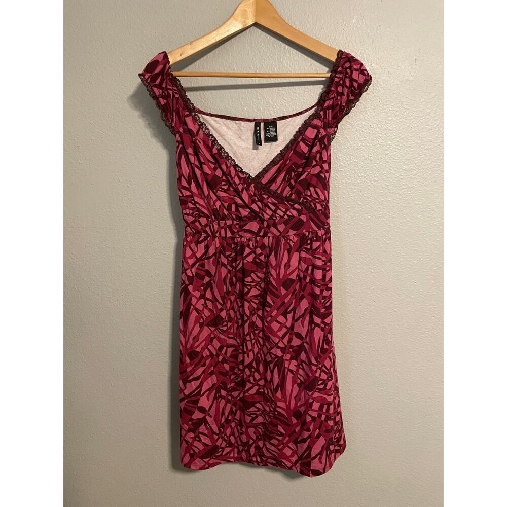 Vintage Mixit Womens Mini Dress Size Large Purple Abstract Babydoll Stretch Y2K
